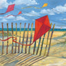 Red children's beach kite art print by Brent Paul, vibrant canvas artwork featuring playful kite scenes, from Feeling at Home.