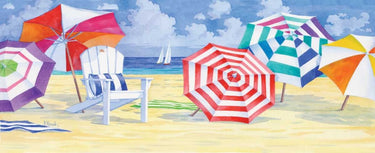 Beach coastal canvas art print featuring an umbrella by Brent Paul, perfect for coastal decor, by Feeling at Home