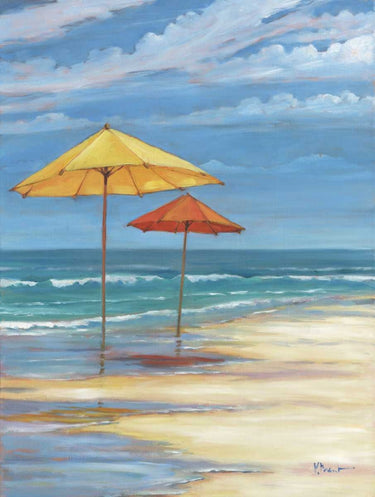 Feeling at Home Coastal Canvas art print featuring a beachscape with umbrellas by Brent Paul, vibrant and detailed seaside scene.
