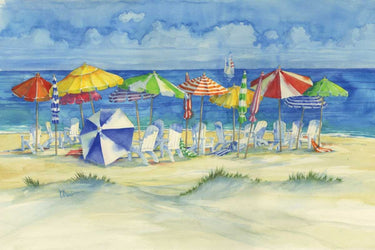 Watercolor coastal beach art print by Brent Paul, featuring serene ocean scene on canvas for home decor.