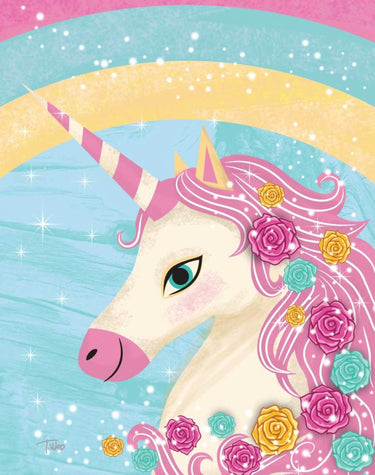 Unicorn II Animals canvas art print by Feeling at Home featuring colorful unicorn and animal illustrations on textured canvas.