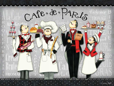 French chefs food canvas art print by Feeling at Home featuring vibrant, detailed food and chef illustrations in a stylish design.
