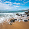 Feeling at Home Silky Retreat Coastal Canvas art print featuring a serene beach scene with soft, calming colors.