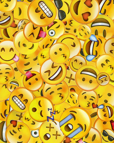 Feeling at home All Emoji Layers Symbols canvas art print by Lynne Ali featuring colorful emoji layers and symbols on a white background.