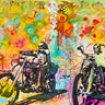 Easy Rider transportation canvas art print by Dean Russo Collection showing vibrant, detailed images of a motorcycle and colorful design.