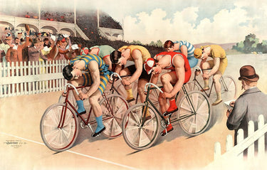 Vintage bicycle race scene art print by Feeling at Home, 1895 vintage canvas artwork from the Vintage Apple Collection.