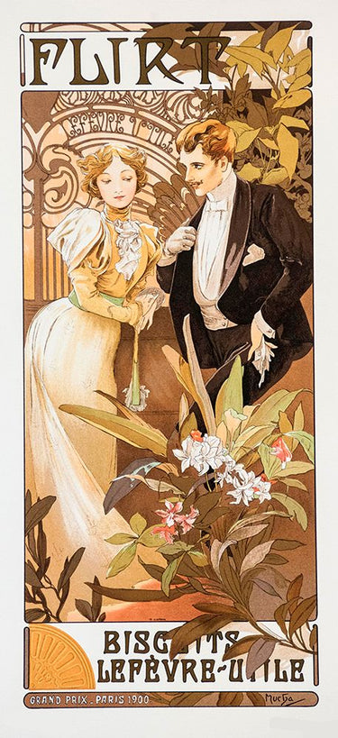 Vintage Apple Collection Mucha Flirt vintage canvas art print by Feeling at Home featuring elegant Art Nouveau style and intricate details.