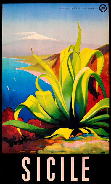 Sicile travel canvas art print by Feeling at home, featuring scenic Mediterranean landscape with vibrant colors and detailed design.