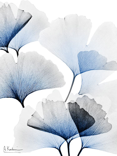 Bright blue Ginko Bunch 2 abstract canvas art print by Koetsier Albert, featuring vibrant blue and green leaf-like shapes.