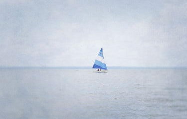 Coastal canvas art print "Misty Morning III" by Urquhart Elizabeth, featuring a serene misty seaside scene in soft colors.