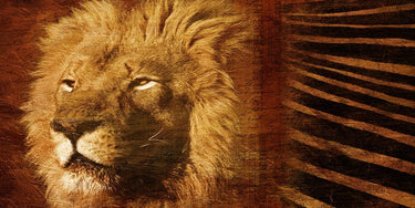 Colorful King of the Jungle animals canvas art print by Grey Jace, featuring vibrant jungle scene with lions and tropical wildlife.