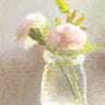 Pink peonies floral canvas art print by Allen Kimberly, featuring vibrant pink flowers and greenery in a natural botanical design.