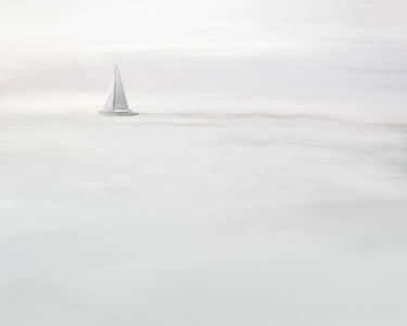 Solitary sailboat coastal canvas art print by Straatsma Leah, featuring a peaceful sailboat scene with calm waters and soft coastal colors.