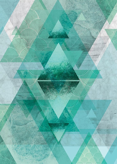 Teal geometric contemporary canvas art print by Feeling at Home, featuring abstract shapes and bold design.