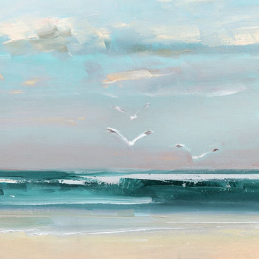 Summer Soar coastal canvas art print by Feeling at Home, depicting vibrant beach scene with sailboats and ocean waves.