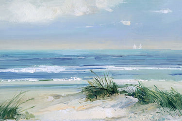 Coastal Breezes coastal canvas art print by Feeling at Home featuring a serene seaside scene with gentle waves and coastal scenery