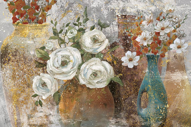 Feeling at Home Vessels and Blooms Spice Floral canvas art print featuring vibrant floral and vessel designs on textured canvas.