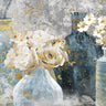 Feeling at Home floral art print featuring vessels and blooms in blue on canvas, designed by Nan.