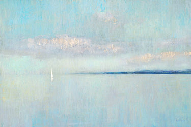 Sunrise Haze coastal canvas art print by Swatland Katie, featuring warm sunset colors and ocean scene on textured canvas.