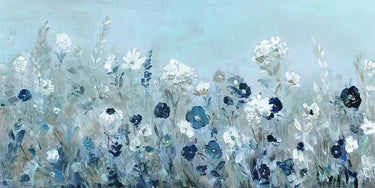 Teal light garden floral canvas art print by Feeling at Home, featuring vibrant botanical design by Swatland Sally.