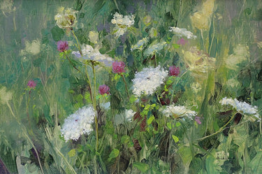 Feeling at Home Secret Meadow floral canvas art print by Swatland Katie showcasing vibrant meadow flowers on textured canvas.