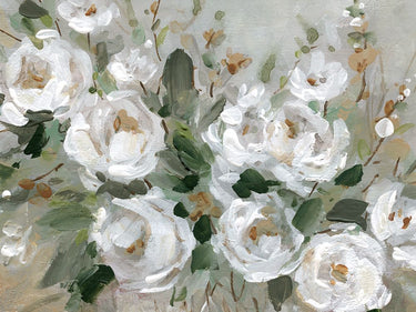 White roses floral canvas art print by Feeling at Home, featuring a delicate bouquet of white roses in soft, natural colors.