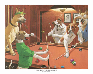 Feeling at Home Scratching Beagle Animals canvas art print by Sarnoff Arthur featuring a playful beagle dog illustration on canvas.