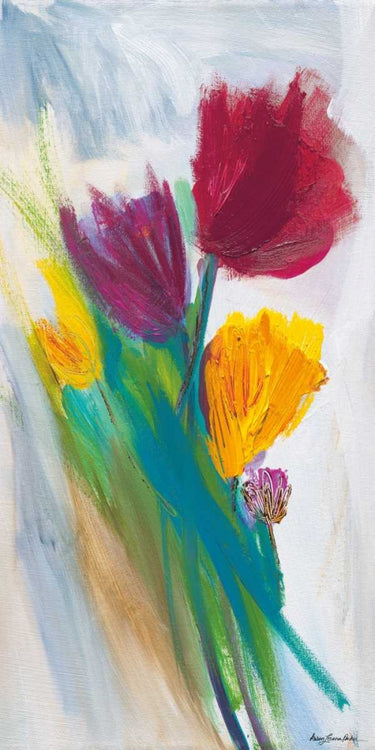 Bright Tulip Bunch II abstract canvas art print by Parker Karen Lorena, featuring vibrant tulip flower designs on a textured surface.