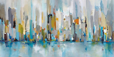 City Beat Architecture canvas art print by Jackson Victoria, featuring a modern cityscape in vibrant colors, suitable for home decor.