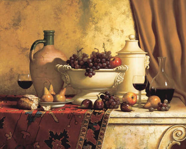 Italian Feast art print by Feeling at Home showing vibrant food scene on canvas, featuring Italian dishes and lively colors.