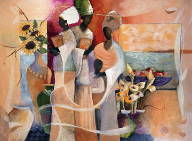 African canvas art print by White Lee, featuring vibrant traditional patterns and bold colors, suitable for home decor.