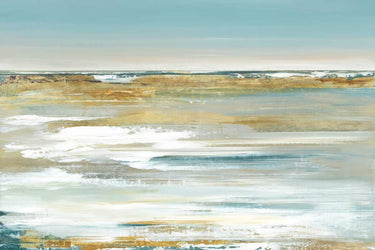 Blue Horizon I abstract canvas art print by Mravyan Valeria, featuring vibrant blue and earthy tones on a textured canvas.