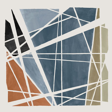 Abstract canvas art print titled "Pieces Together I" by Isabelle Z, featuring vibrant, textured brushstrokes in warm and cool tones.