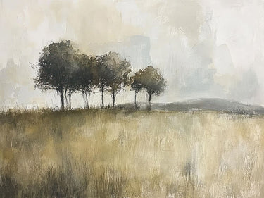 Feeling at Home Woodland Trees landscape canvas art print by Grace Mona showing a serene forest scene with tall trees and lush greenery.