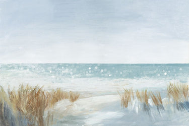 Soft beach coastal canvas art print by Feeling at Home featuring serene seaside scenery and calming coastal colors.