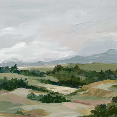 Feeling at Home Gentle Hills under Cloudy Skies abstract canvas art print by Lera, featuring soft landscape with moody sky tones.