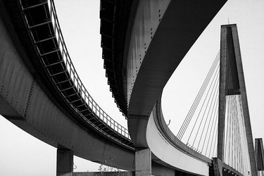 Feeling at Home Bridge Curve Abstract Canvas art print by Stelfox Norm, featuring vibrant, flowing shapes and modern design.