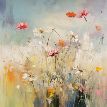 Feeling at home floral canvas art print featuring vibrant blooms in a meadow by Orlov Irena, showcasing colorful botanical artwork.