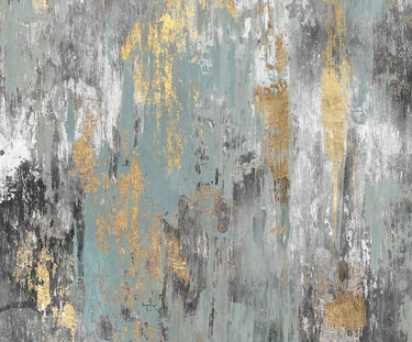 Gold Ikat abstract canvas art print by Feeling at Home featuring vibrant blue and gold geometric patterns in a modern design.