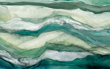 Waves Mint Version abstract canvas art print by Feeling at Home, featuring mint green and blue swirling design.