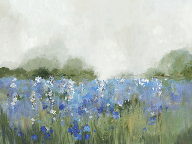 Feeling at Home Meadow Bluebells Field landscape art print by Pearce Allison, showcasing a vibrant bluebell flower scene on canvas.