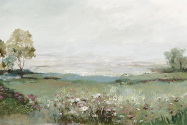 Green prairie field landscape canvas art print by Feeling at Home featuring vibrant greenery and open sky in a peaceful rural scene.