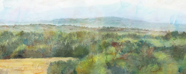 Feeling at Home sage view landscape canvas art print by Theodosiou Matina showcasing a serene sage green landscape scene.