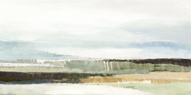Muted horizon abstract canvas art print by Dawson Hannah, featuring calm waters and soft color tones, in a Feeling at Home design.