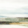Abstract art print featuring muted horizon over calm waters by Dawson Hannah, with soft colors and tranquil scenery.