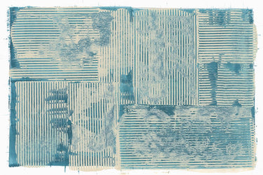Teal Linework III abstract canvas art print by Feeling at Home featuring vibrant teal and black geometric designs.