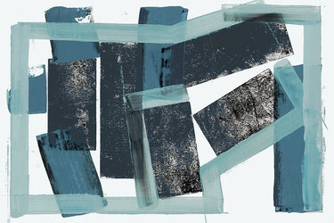 Abstract blue blocks canvas art print by Feeling at Home, featuring geometric shapes on textured canvas surface.