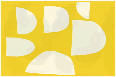 Abstract canvas art print featuring yellow and white geometric shapes by Cartissi, styled as Feeling at Home decor.