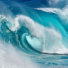Coastal canvas art print titled "When the Ocean Turns into Blue Fire" by Feeling at Home, featuring vibrant blue and ocean-inspired imagery.