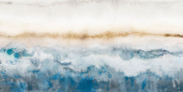 Feeling at home Calm Wave abstract canvas art print by Hazel J featuring soothing blue and beige wave patterns on a textured surface.